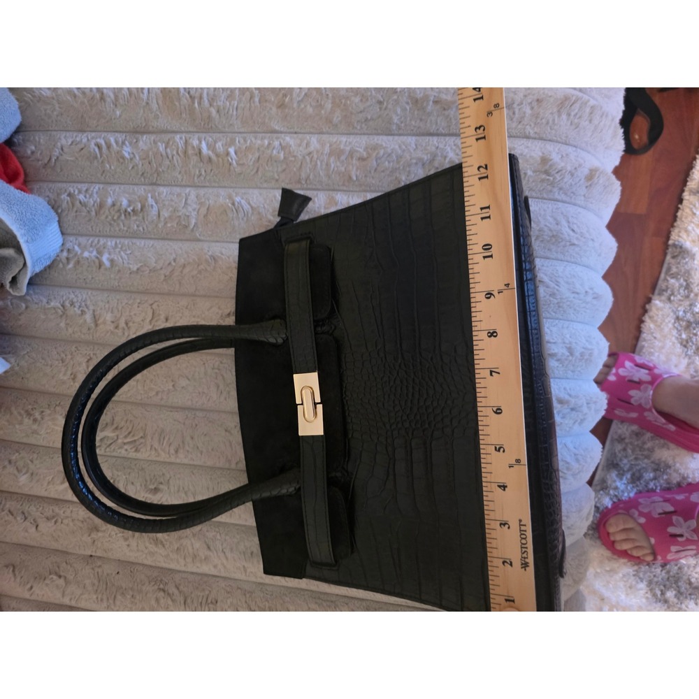 Georgio's and Son Black Croc Embossed Satchel Handbag with Crossbody Strap - Picture 15 of 16